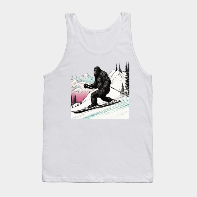 Funny Bigfoot Skiing Dad Bigfoot Believer and Ski in Mountain Tank Top by DaysuCollege